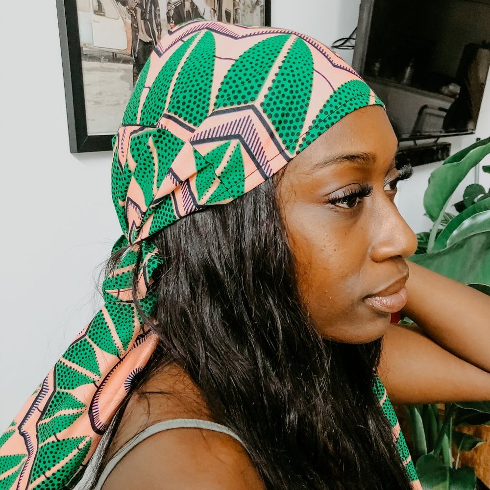 African Print Head Wrap - Pink & Green